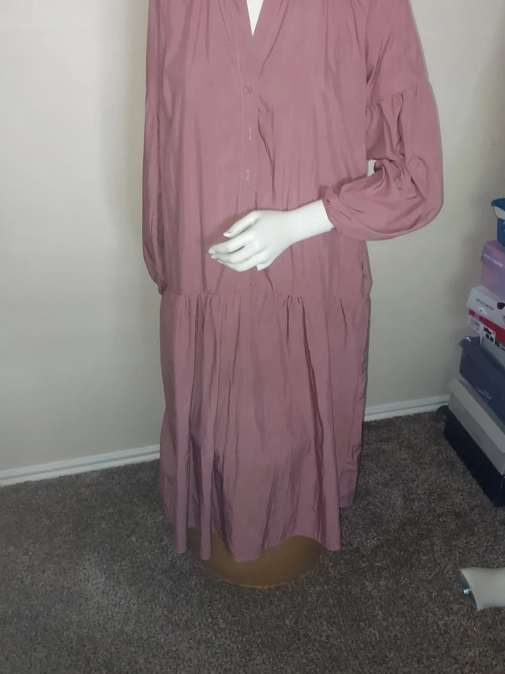 Anthropologie Dusty Rose Button-Front Midi Dress - Picture 3 of 10